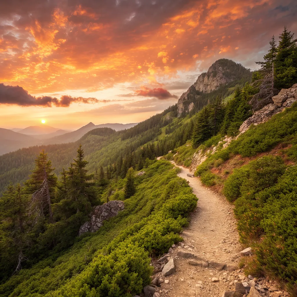 Mount Olympus hiking trail at sunrise